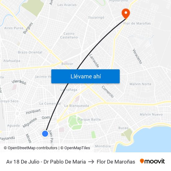 Av 18 De Julio - Dr Pablo De Maria to Flor De Maroñas map