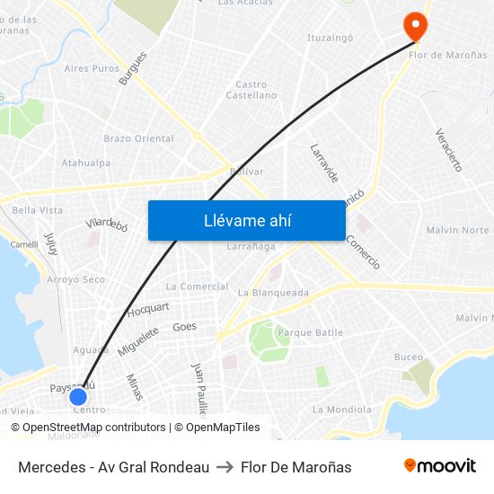 Mercedes - Av Gral Rondeau to Flor De Maroñas map