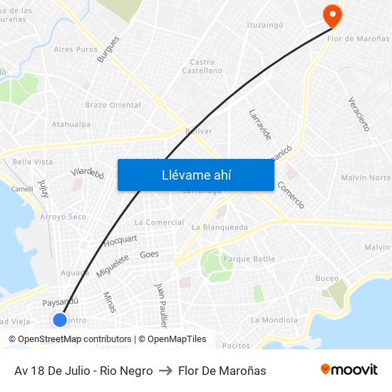 Av 18 De Julio - Rio Negro to Flor De Maroñas map