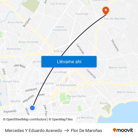 Mercedes Y Eduardo Acevedo to Flor De Maroñas map