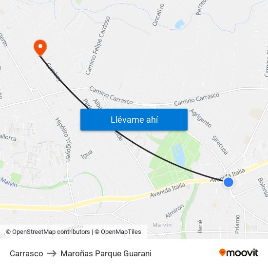 Carrasco to Maroñas Parque Guarani map