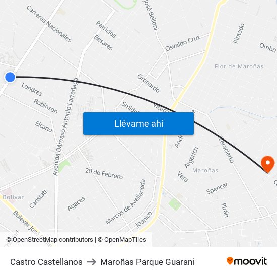 Castro Castellanos to Maroñas Parque Guarani map