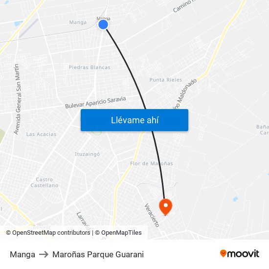 Manga to Maroñas Parque Guarani map