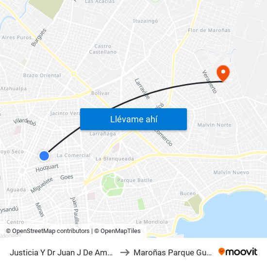 Justicia Y Dr Juan J De Amezaga to Maroñas Parque Guarani map