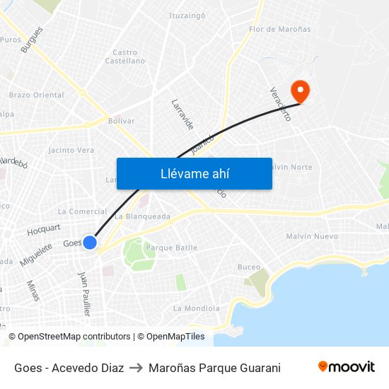 Goes - Acevedo Diaz to Maroñas Parque Guarani map
