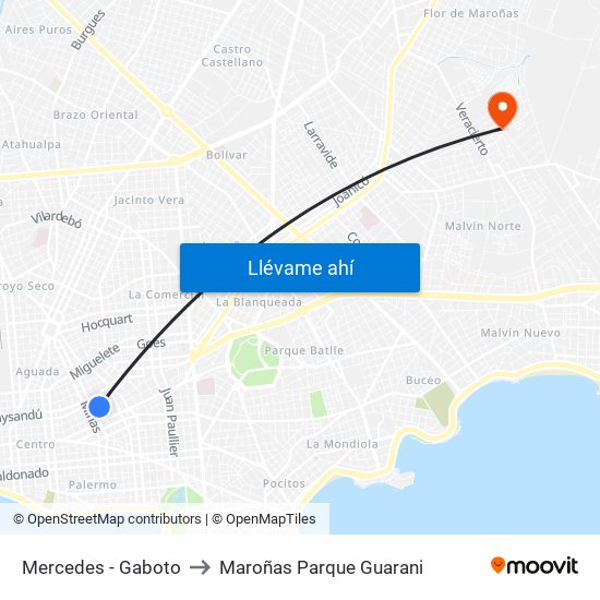 Mercedes - Gaboto to Maroñas Parque Guarani map