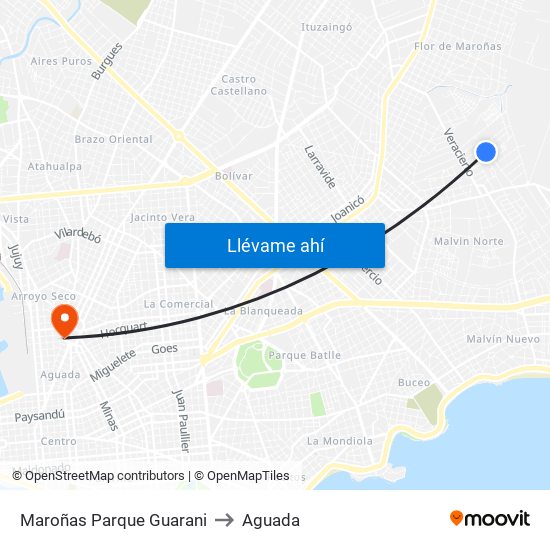 Maroñas Parque Guarani to Aguada map