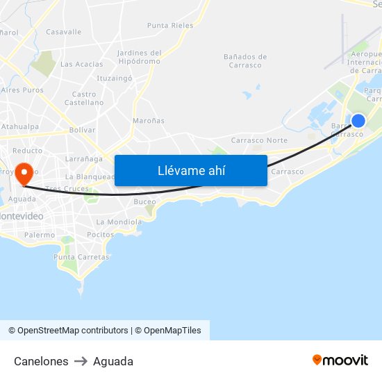 Canelones to Aguada map