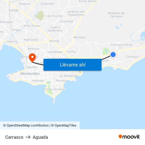 Carrasco to Aguada map