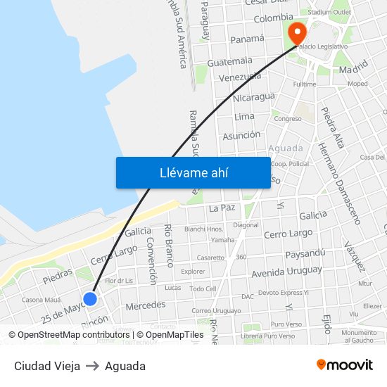 Ciudad Vieja to Aguada map