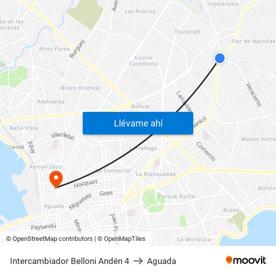 Intercambiador Belloni Andén 4 to Aguada map