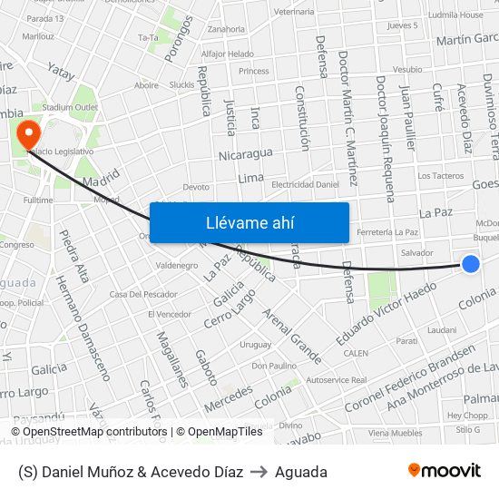 (S) Daniel Muñoz & Acevedo Díaz to Aguada map