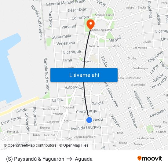 (S) Paysandú & Yaguarón to Aguada map