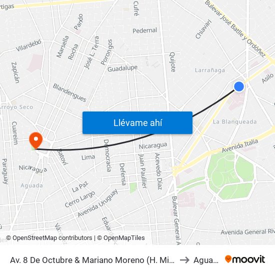 Av. 8 De Octubre & Mariano Moreno (H. Militar) to Aguada map