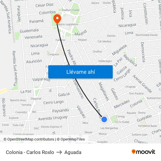 Colonia - Carlos Roxlo to Aguada map