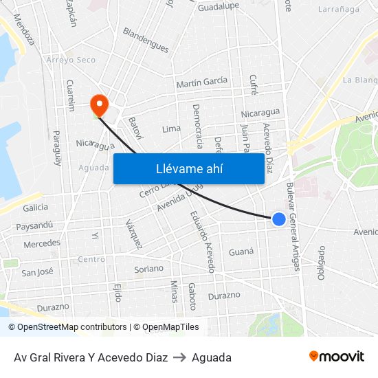 Av Gral Rivera Y Acevedo Diaz to Aguada map