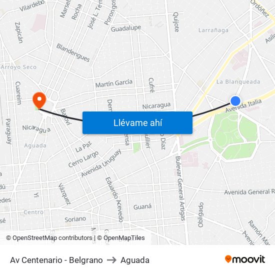 Av Centenario - Belgrano to Aguada map
