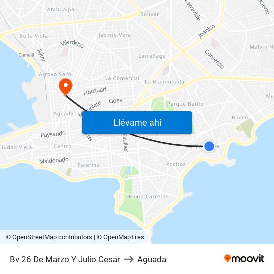 Bv 26 De Marzo Y Julio Cesar to Aguada map