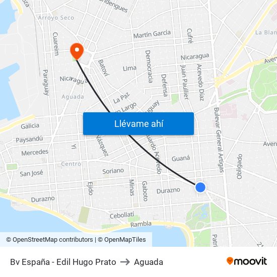 Bv España - Edil Hugo Prato to Aguada map