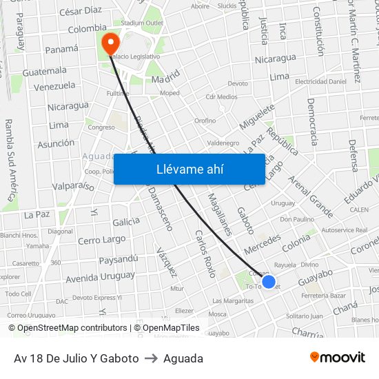 Av 18 De Julio Y Gaboto to Aguada map