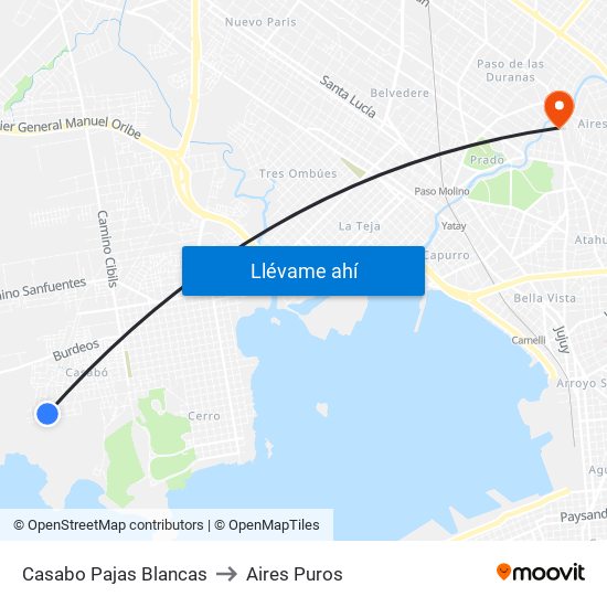 Casabo Pajas Blancas to Aires Puros map