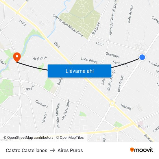 Castro Castellanos to Aires Puros map