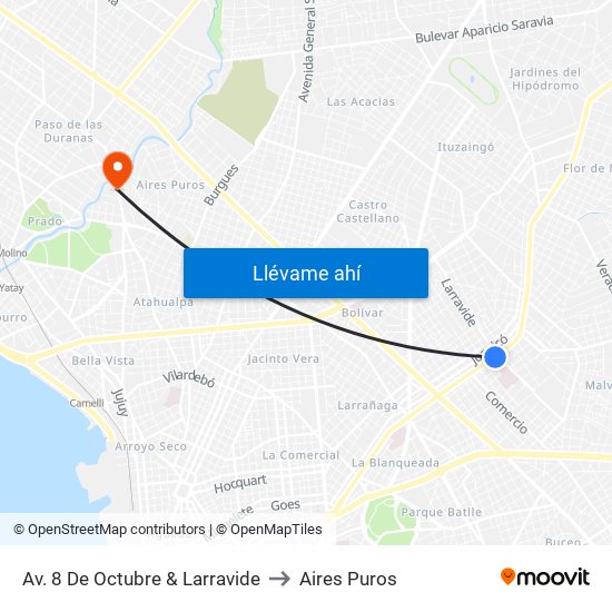Av. 8 De Octubre & Larravide to Aires Puros map