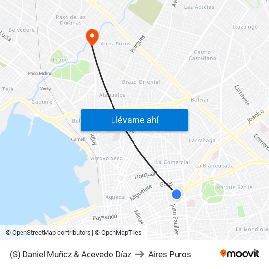 (S) Daniel Muñoz & Acevedo Díaz to Aires Puros map