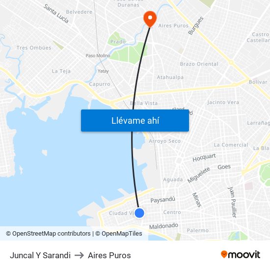 Juncal Y Sarandi to Aires Puros map