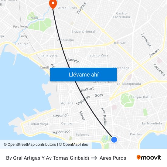 Bv Gral Artigas Y Av Tomas Giribaldi to Aires Puros map