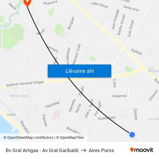 Bv Gral Artigas - Av Gral Garibaldi to Aires Puros map