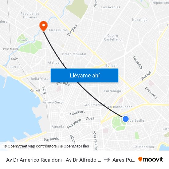Av Dr Americo Ricaldoni - Av Dr Alfredo Navarro to Aires Puros map