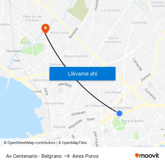 Av Centenario - Belgrano to Aires Puros map
