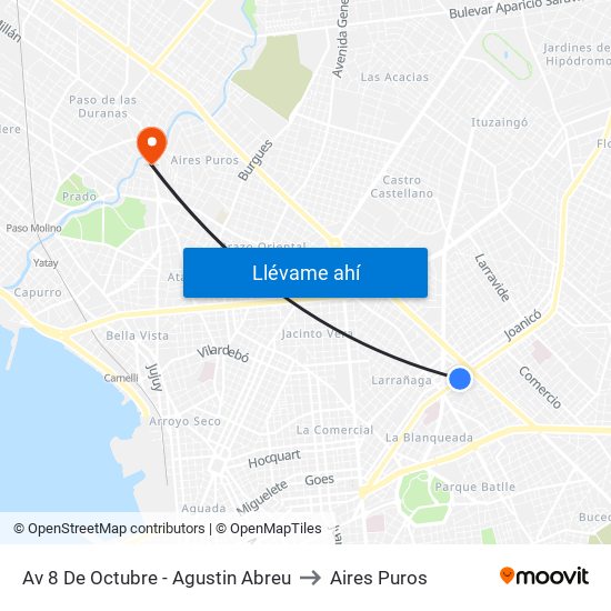 Av 8 De Octubre - Agustin Abreu to Aires Puros map