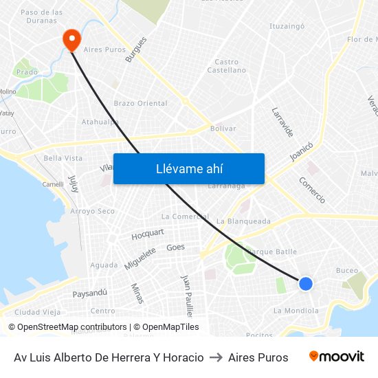 Av Luis Alberto De Herrera Y Horacio to Aires Puros map