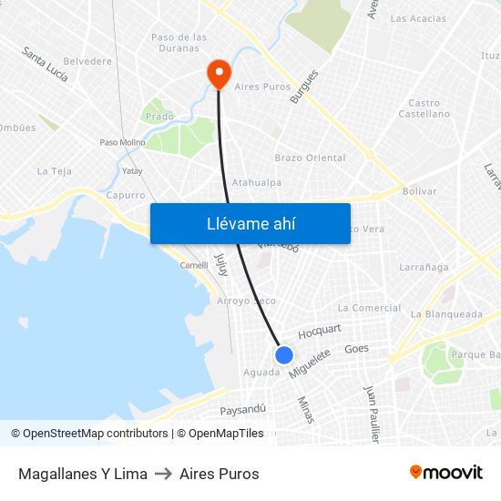 Magallanes Y Lima to Aires Puros map