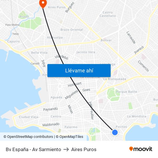 Bv España - Av Sarmiento to Aires Puros map
