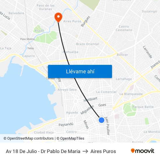Av 18 De Julio - Dr Pablo De Maria to Aires Puros map