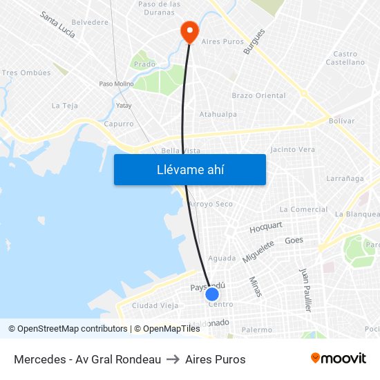 Mercedes - Av Gral Rondeau to Aires Puros map
