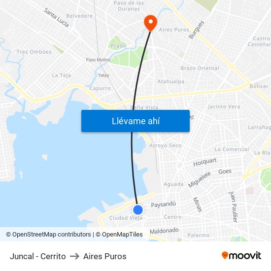 Juncal - Cerrito to Aires Puros map