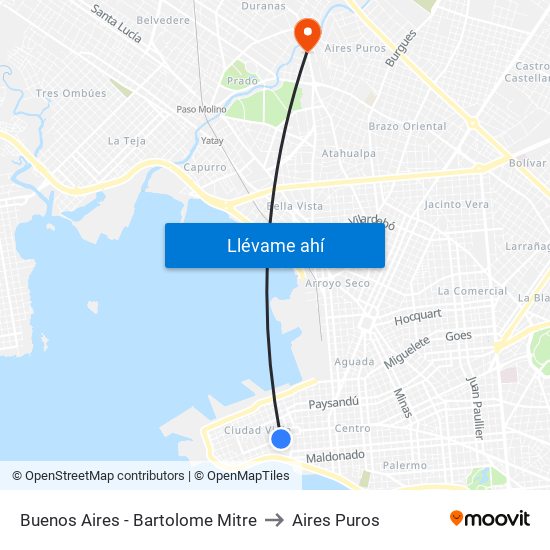 Buenos Aires - Bartolome Mitre to Aires Puros map