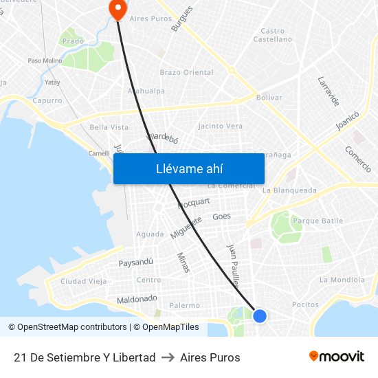 21 De Setiembre Y Libertad to Aires Puros map