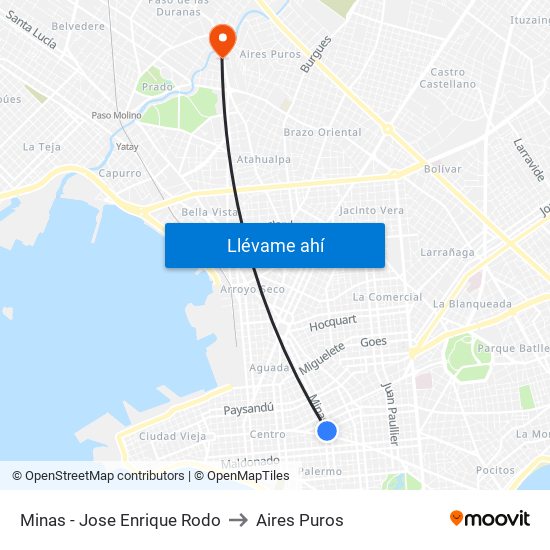 Minas - Jose Enrique Rodo to Aires Puros map