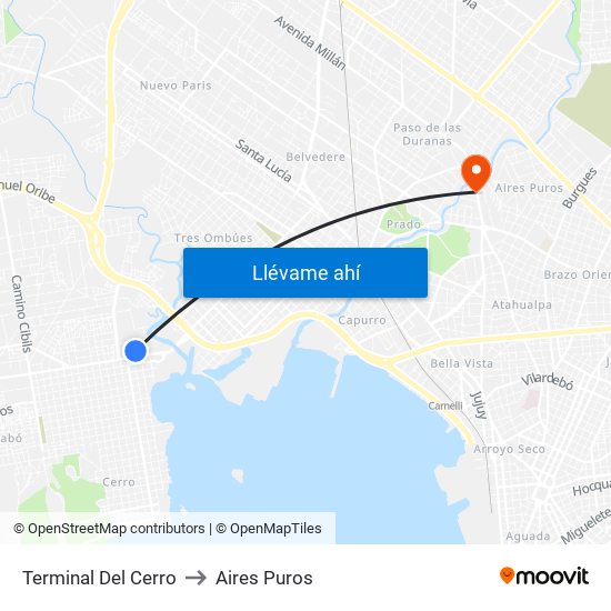 Terminal Del Cerro to Aires Puros map