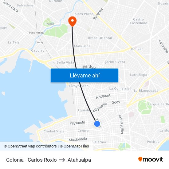 Colonia - Carlos Roxlo to Atahualpa map