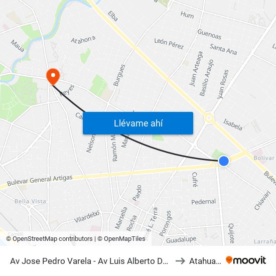 Av Jose Pedro Varela - Av Luis Alberto De Herrera to Atahualpa map