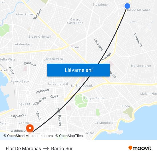 Flor De Maroñas to Barrio Sur map
