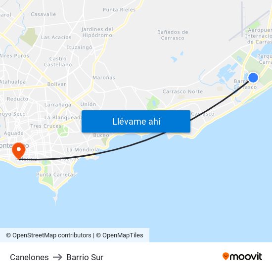 Canelones to Barrio Sur map