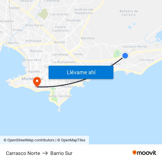 Carrasco Norte to Barrio Sur map