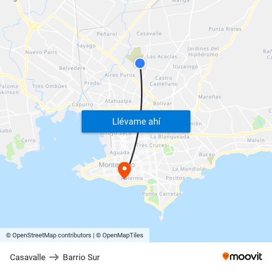 Casavalle to Barrio Sur map